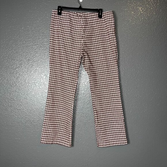Brown & Cream Plaid Flare Pants Retro 70s Style Made in USA Women’s Medium - Picture 1 of 8